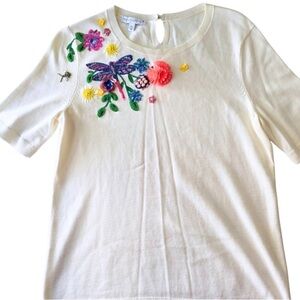 Embroidered Cream Short Sleeve Tee